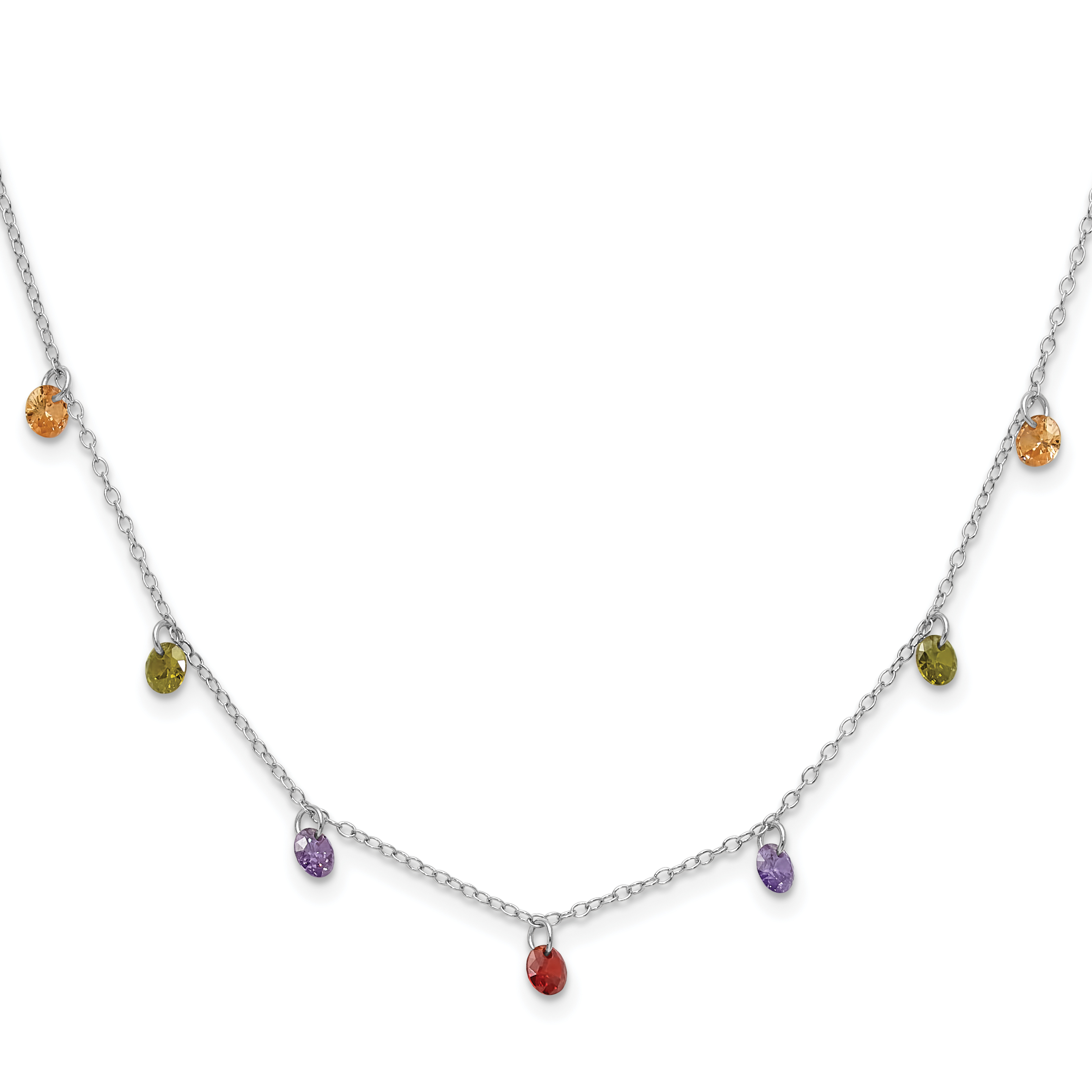 Prizma Sterling Silver Rhodium Plated 16 inch Dangling Colorful CZ