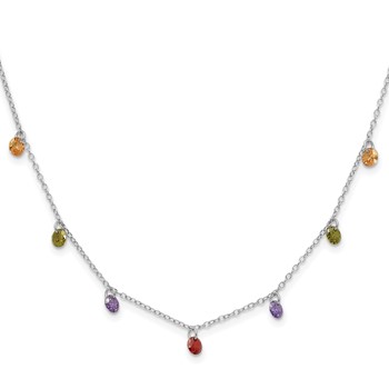 Prizma Sterling Silver Rhodium Plated 16 inch Dangling Colorful CZ Necklace with 2 inch Extender