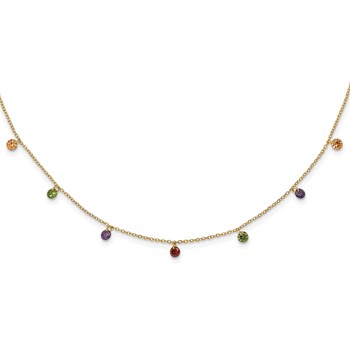 Prizma Sterling Silver Gold-tone 14K Flash Gold-plated 16 inch Dangling Colorful CZ  Necklace with 2 inch Extender