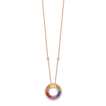 Prizma Sterling Silver Rose-tone 14K Flash Rose Gold-plated 16 inch Colorful Baguettes CZ Circle Necklace with 2 inch Extender — alternate view