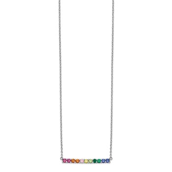 Prizma Sterling Silver Rhodium-plated 18 inch with Fancy Lobster Clasp Colorful CZ Bar Necklace — alternate view