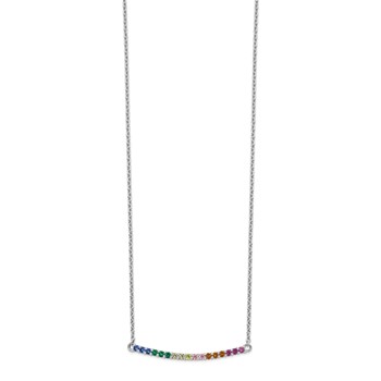 Prizma Sterling Silver Rhodium-plated 18 inch Colorful CZ Curved Bar Necklace — alternate view