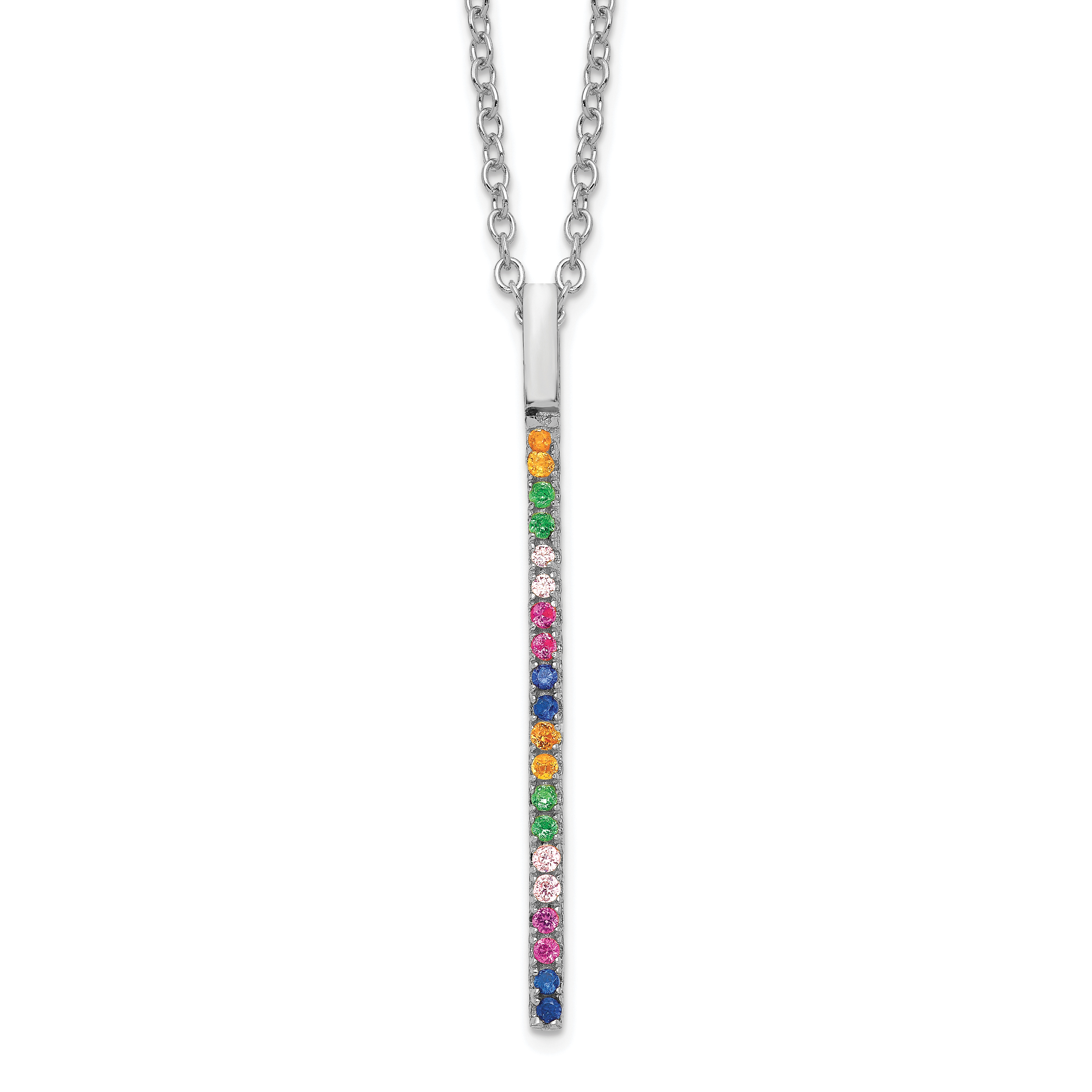 Prizma Sterling Silver Rhodium-plated 16 inch Colorful CZ Vertical