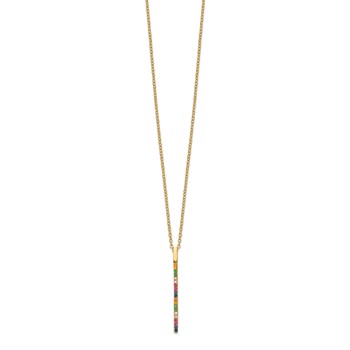 Prizma Sterling Silver Gold-tone 14K Flash Gold-plated 16 inch Colorful CZ Vertical Bar Necklace with 2 inch Extender — alternate view