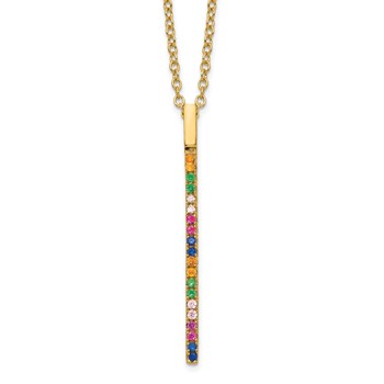 Prizma Sterling Silver Gold-tone 14K Flash Gold-plated 16 inch Colorful CZ Vertical Bar Necklace with 2 inch Extender