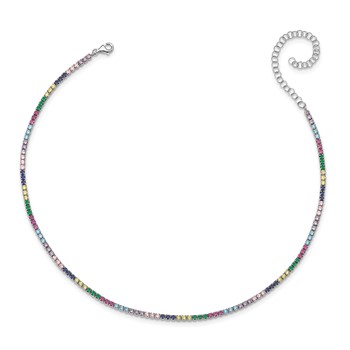 Prizma Sterling Silver Rhodium-plated 12 inch Colorful CZ Choker with 3 inch Extender — alternate view
