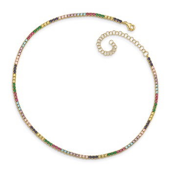 Prizma Sterling Silver Gold-tone 14K Flash Gold-plated 12 inch Colorful CZ Choker with 3 inch Extender — alternate view