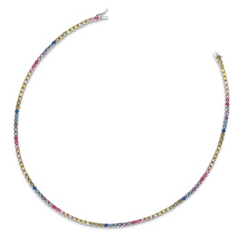 Prizma Sterling Silver Rhodium-plated 18 inch 3mm Colorful CZ Necklace — alternate view