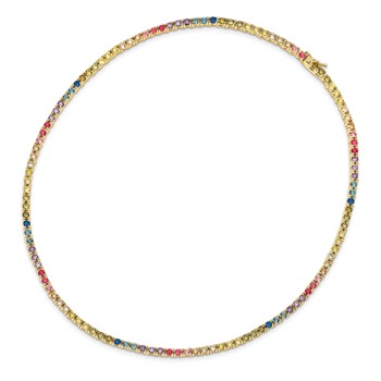 Prizma Sterling Silver Gold-tone 14K Flash Gold-plated 18 inch 3mm Colorful CZ Necklace — alternate view