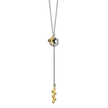 Sterling Silver Rhod-plated & Gold-tone EnmlBee CZs Adjustable Necklace — alternate view