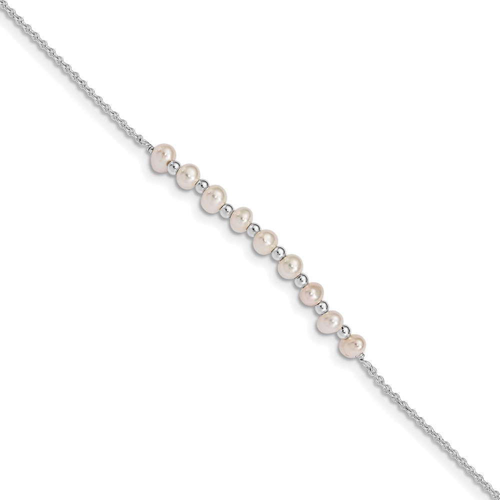 Sterling Silver White Semi-round Rh-plated FW Cultured Pearl Bracelet
