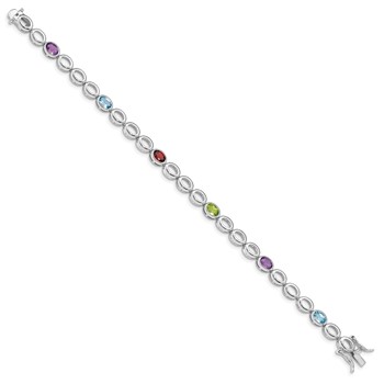 Sterling Silver Rhod-plat Amethyst Blue Topaz Garnet Peridot Bracelet — alternate view