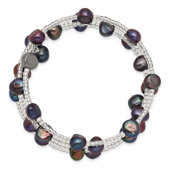 7-8mm Black Baroque Freshwater Cultured Pearl and Glass Beaded Wrap Bracelet — alternate view