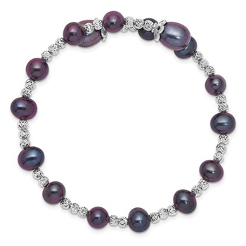 Sterling Silver Rhodium-plated 6-7mm and 8mm Black Teardrop and Near-Round Freshwater Cultured Pearl Wrap Flexible Bangle — alternate view