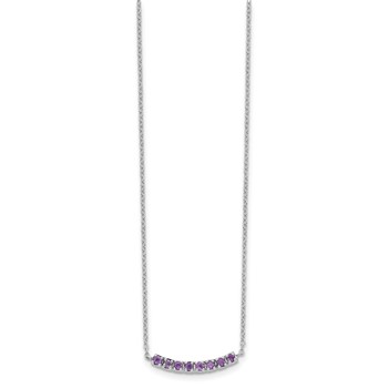 Sterling Silver Rhodium plated Amethyst Bar w/2in ext Necklace — alternate view