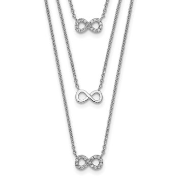 Sterling Silver Rhod-plated 3-Strand CZ Infinity w/2in ext. Necklace