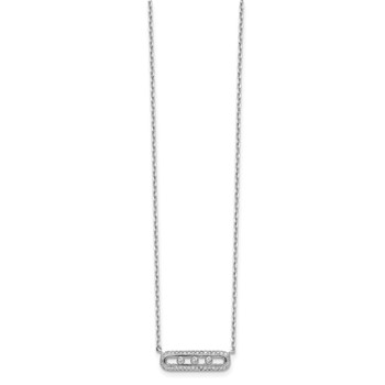 Sterling Silver Rhodium-plated CZ Bar w/ 2in ext. Necklace — alternate view
