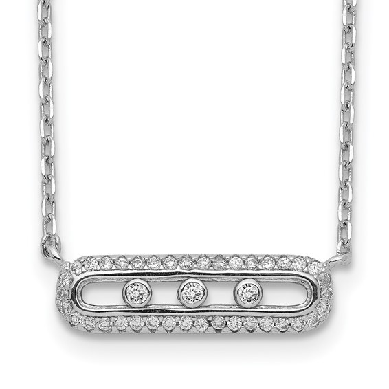 ext. Silver - Necklace CZ 2in Rhodium-plated Sterling Bar w/ Gold Quality