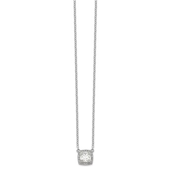 Sterling Silver Rhodium-plated Square CZ Halo w/1in ext Necklace — alternate view
