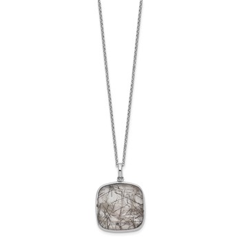 Sterling Silver Rhodium-plated Square Black Rutilated Quartz Necklace — alternate view