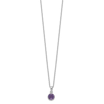 Sterling Silver Rhodium-plated 7mm Round Amethyst Necklace — alternate view