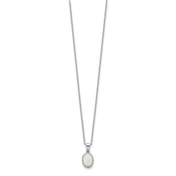 Sterling Silver Rhodium-plated Polish Oval Created Opal Necklace — alternate view