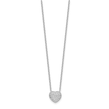 Sterling Silver Rhodium Plated CZ Heart w/1.5in ext Necklace — alternate view
