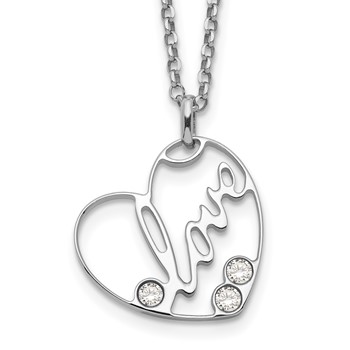 Sterling Silver CZ  LOVE Heart Necklace