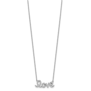 Sterling Silver Rhodium-plated CZ LOVE w/1in ext Necklace — alternate view