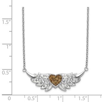 Sterling Silver Enameled Crystal Heart w/Wings Necklace — alternate view