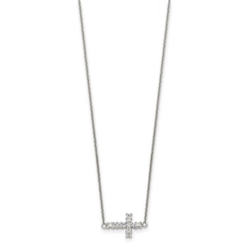 Sterling Silver 18in CZ Sideways Cross Necklace — alternate view