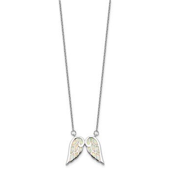 Sterling Silver Rhod-plated Created Opal Wings w/1.5in ext Necklace — alternate view