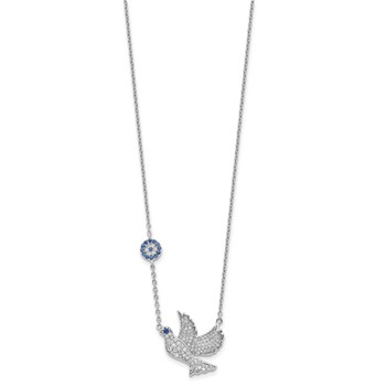 Sterling Silver Rhodium-plated Blue and Clear CZ Dove 16 inch Necklace with 2 inch extension — alternate view