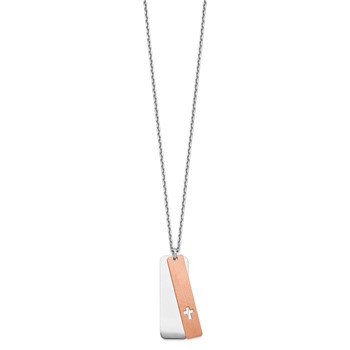 Sterling Silver RH-plated Dogtag w/Rose-tone Cross w/1.25in ext Necklace — alternate view