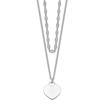 Sterling Silver RH-plated 2-Strand Heart w/4in ext Choker Necklace