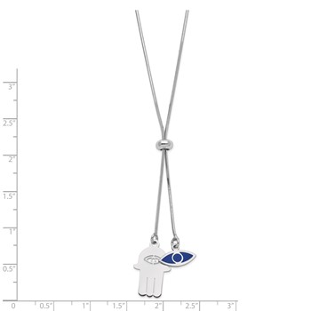 Sterling Silver Rhodium-plated Enamel Eye/Hamsa w/1.75 in ext. Necklace — alternate view