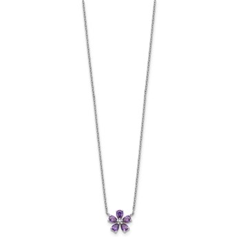 Sterling Silver Purple CZ Flower Necklace — alternate view