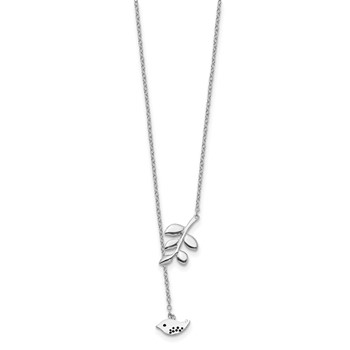 Sterling Silver Rhodium-plated Leaf and Bird w/ 2in ext. Necklace — alternate view