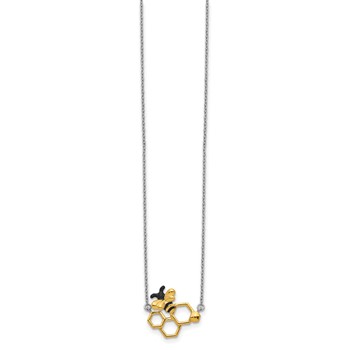Sterling Silver RH-plated Gold-tone Enamel Bee w/2 in ext Necklace — alternate view