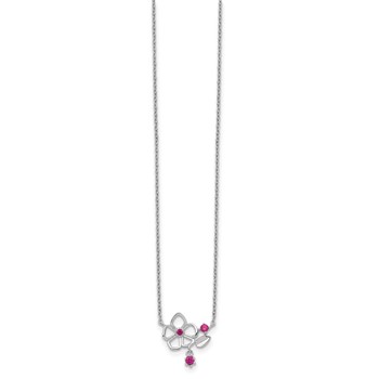 Sterling Silver Rhodium-plated Pink CZ Flower w/2in. Ext. Necklace — alternate view