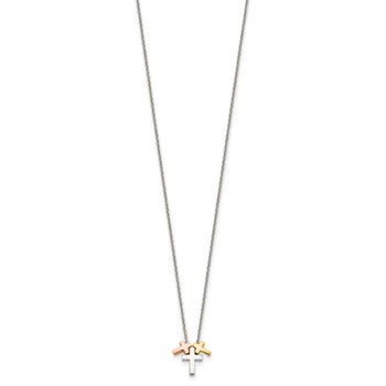 Sterling Silver Rose and Gold-tone 3-Cross w/ 2in ext. Necklace — alternate view
