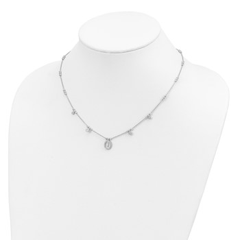 Sterling Silver RH-plated CZ Miraculous Medal w/1.5in ext. Necklace — alternate view