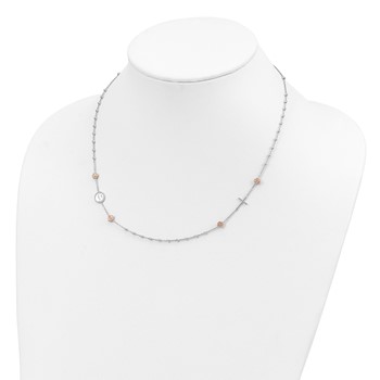 Sterling Silver Beaded with Rose-tone Roses Religious 18 inch Necklace with 1 inch extension — alternate view