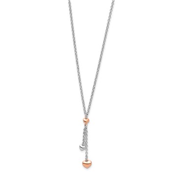 Sterling Silver RH-plated Rose gold-plated Heart 1.5in ext.Necklace — alternate view