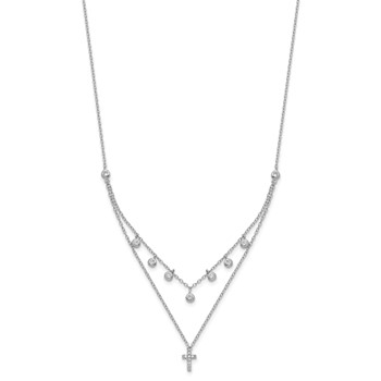 Sterling Silver Rhodium-plated CZ Cross w/ 2in ext. Necklace — alternate view