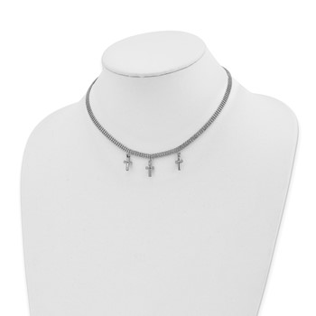 Sterling Silver Rhodium-plated 3-Cross w/4in. Ext. Choker Necklace — alternate view