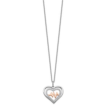 Sterling Silver RH-plated Rose-tone CZ Heartbeat w/2in ext Necklace — alternate view