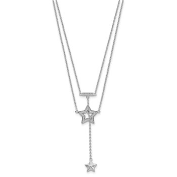 Sterling Silver Rhodium-plated 2-Strand CZ Star w/1in. Ext. Necklace — alternate view