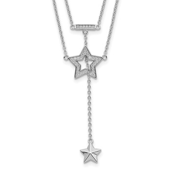 Sterling Silver Rhodium-plated 2-Strand CZ Star w/1in. Ext. Necklace