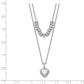 Sterling Silver Rhodium-plated 2-Strand Beads & Heart Dangle Necklace — alternate view